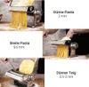 Collage of images showing a pasta maker in use to create different thicknesses of pasta and dough. Produktbild-Vorschau