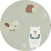 A close-up view of a fabric pattern featuring cartoon forest animals. Produktbild-Vorschau