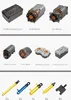 A collage of various electronic components and mechanical parts, likely for a building toy or model kit. Produktbild-Vorschau