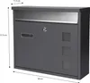 A dark gray mailbox with dimensions indicated by measurement lines and text. Produktbild-Vorschau