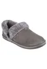 A single gray slipper with faux fur trim and a button detail is shown against a white background. Produktbild-Vorschau