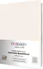 A product shot of a cream-colored fitted sheet with a label showing product details. Produktbild-Vorschau