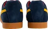 The back view of two navy blue Gola Harrier sneakers with yellow accents and gum soles. Produktbild-Vorschau