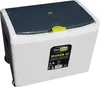 A white and gray cooler box with a green latch, shown from a slightly elevated angle. Produktbild-Vorschau