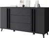 A dark gray dresser with three drawers and two doors, displayed against a white background.