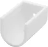 A white U-shaped plastic bracket with a hole on one side. Produktbild-Vorschau