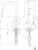 Technical drawing of a faucet with dimensions and installation details. Produktbild-Vorschau