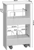 A diagram of a white rolling cart with dimensions labeled. Voir les images du produit