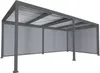 A gray metal pergola with a corrugated roof and side panels, shown against a white background. Produktbild-Vorschau