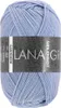A ball of light blue yarn with a label wrapped around it. Produktbild-Vorschau