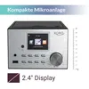 A close-up marketing image of a compact stereo system with a screen displaying the internet radio interface. A ruler is shown on the right side for scale. Anteprima dell’immagine prodotto
