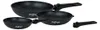 Three black frying pans with speckled surfaces and detachable handles are arranged on a white background. Produktbild-Vorschau