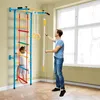 A father and daughter are using a home gym climbing frame indoors. Produktbild-Vorschau