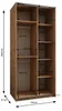 A 3D rendering of an open wardrobe with internal shelving and a hanging rail, showing dimensions. Produktbild-Vorschau