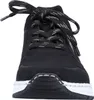 A close-up, front-facing view of a black sneaker with white stitching and a white sole. Náhled obrázku produktu