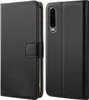 A black flip-style phone case is shown from two angles, one closed and one open to reveal the phone's camera. Produktbild-Vorschau