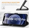 iPhone 12/12 Pro Leder Handyhülle Schwarz mit Kartenfächern Produktbild-Vorschau 4