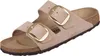 A single Birkenstock sandal with large gold buckles is shown from a slightly elevated side angle against a white background. Produktbild-Vorschau