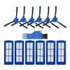 A set of cleaning accessories for a robot vacuum cleaner, including brushes and filters, laid out on a white background. Voir les images du produit