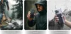 Collage of three images showing a power bank in different outdoor scenarios: dropped in water, held in heavy rain, and attached to a phone in humid conditions. Produktbild-Vorschau