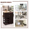 A collage of images showing a kitchen cart in different settings and its use in a kitchen. Produktbild-Vorschau