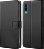 A black flip case for a smartphone is shown from the front and back. Produktbild-Vorschau