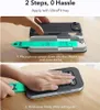 Instructions for applying a screen protector using an applicator tray. Produktbild-Vorschau