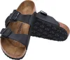 A pair of black Birkenstock sandals on a white background. Produktbild-Vorschau