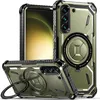 A protective phone case with a magnetic kickstand and ring holder, shown from multiple angles. Produktbild-Vorschau