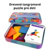 Drevené tangramové puzzle pre deti – farebná sada v kovovej Náhľad obrázku produktu 1