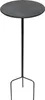 A black metal garden stake table with a round top and a tripod base, isolated on a white background. Produktbild-Vorschau