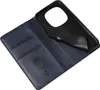 An open blue faux leather wallet-style phone case with a black inner shell for a phone. Produktbild-Vorschau