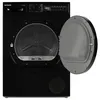 A black Telefunken tumble dryer with its door open, shown from the front. Produktbild-Vorschau