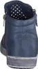 The back view of a blue leather ankle boot with a zipper closure. Produktbild-Vorschau