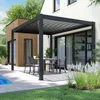 Pergola bioclimatique 3 x 4 m autoportée avec 3 stores gris Voir les images du produit 3