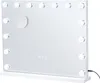 A white Hollywood-style makeup mirror with lights and a small magnifying mirror attached. Voir les images du produit