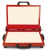 A red toaster oven is shown open, with its heating elements visible. Náhled obrázku produktu