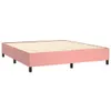 A pink velvet box spring bed frame with a beige slatted base, shown from a low side angle against a white background. Produktbild-Vorschau