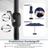 An image showing the crank mechanism of a patio umbrella and two steps for its assembly and use. Náhľad obrázku produktu