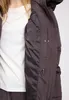 Close-up of a person wearing a brown puffer coat, showing the inside lining and outer details. Produktbild-Vorschau