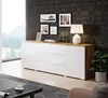 A modern living room scene featuring a white and wood sideboard. Náhled obrázku produktu