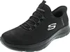 A black Skechers slip-on shoe is shown from a side angle against a white background. Voir les images du produit