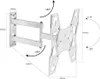 Diagram of a TV wall mount with dimensions and movement angles indicated. Produktbild-Vorschau