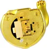 The underside of a golden cat figurine, showing the battery compartment. Produktbild-Vorschau