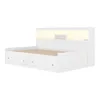 A white bed frame with built-in storage drawers and a headboard with integrated LED lighting. Produktbild-Vorschau