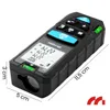 A black laser distance meter with a digital display and measurement markings. Anteprima dell’immagine prodotto