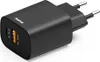 A black Hama brand USB charger with two ports. Náhled obrázku produktu