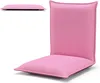 A pink floor chair is shown from the front and a side view.