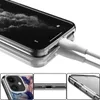 A collage of images showing an iPhone case with a colorful abstract pattern, a close-up of the charging port, and a view of the phone's camera. Produktbild-Vorschau
