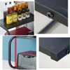 Schwarzes Metall-Küchenregal mit zwei Ablagen, das Gewürze, Öle und Konserven hält, mit einer roten Mikrowelle darunter Náhľad obrázku produktu